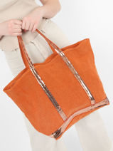 Zipped Linen Tote Bag Le Cabas Sequins Vanessa bruno Orange cabas lin 31V40409-vue-porte