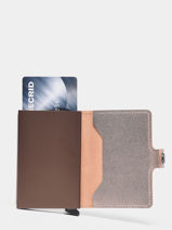 Leather Metallic Card Holder Secrid Beige metal MME-vue-porte