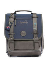 2-compartment  Backpack Cameleon Blue vintage pin