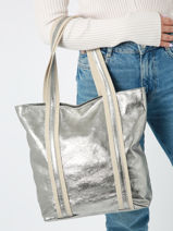 A4 Size Shoulder Bag Nine Leather Milano Silver nine NI23065-vue-porte