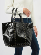 Le Cabas S En Cuir Craquel� Avec Bandouli�re Vanessa bruno Noir cabas cuir 82V40409-vue-porte