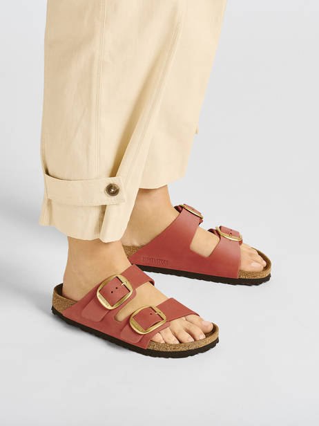 Slippers Arizona Big Buckle In Leather Birkenstock Red women 1025424 other view 2