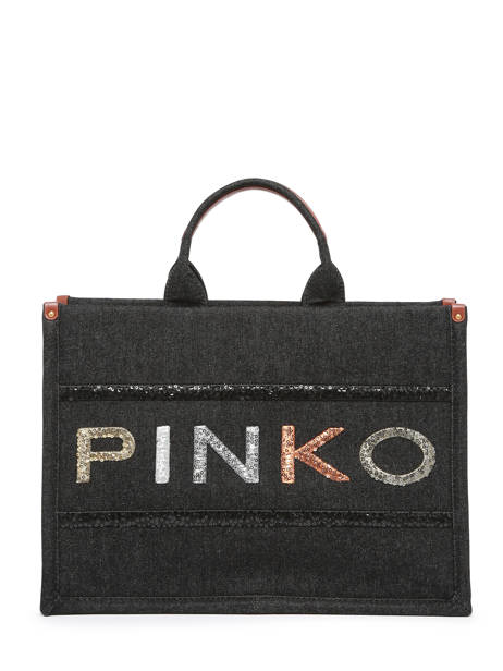 Sac Porté épaule Logo Shopper Coton Pinko Noir logo shopper A17T