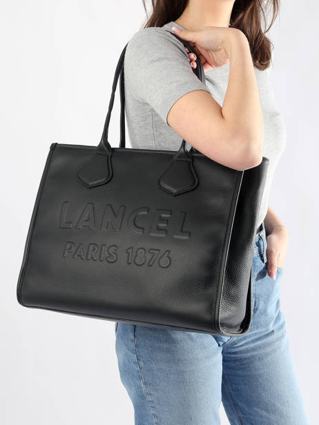 Large Leather Jour Tote Bag Lancel Black jour A12997 other view 1