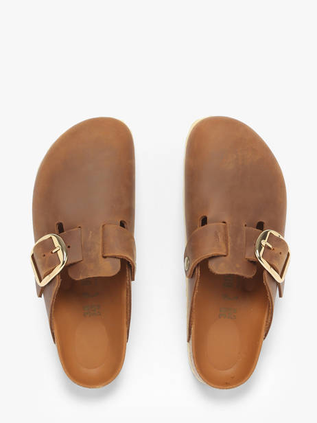Slippers Boston Big Buckle In Leather Birkenstock Brown women 1030446 other view 4