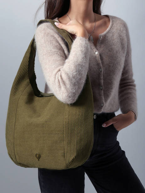 Sac Porté épaule Velours Polyester Le voyage en panier Vert velours AHP243 vue secondaire 1