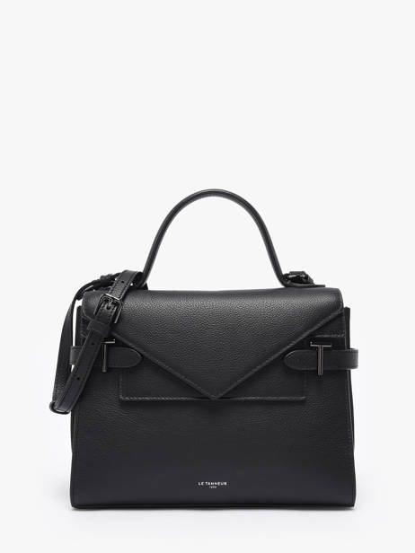 Sac Bandoulière M Double Rabat Emilie Cuir Grainé Le tanneur Noir emily TEMI1014