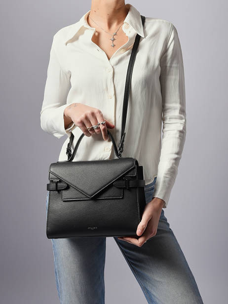 Sac Bandoulière M Double Rabat Emilie Cuir Grainé Le tanneur Noir emily TEMI1014 vue secondaire 1