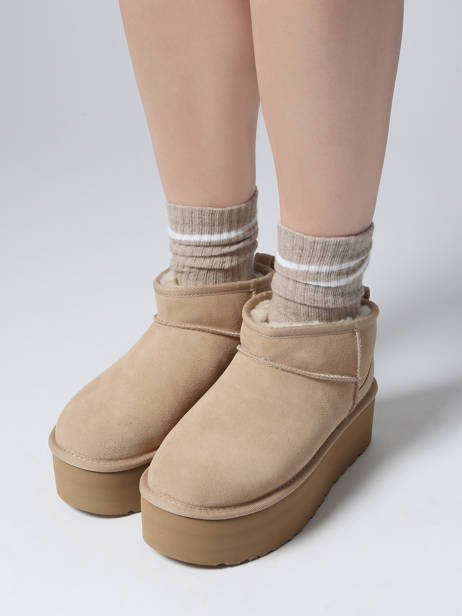 Boots Classic Ultra Mini Platform En Cuir Ugg Beige accessoires 1135092 vue secondaire 1