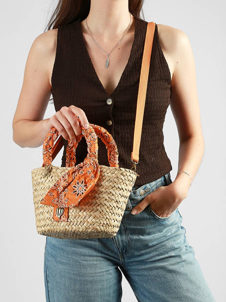 Sac Porté Main Bandana Paille Le voyage en panier Orange bandana PM968 vue secondaire 1