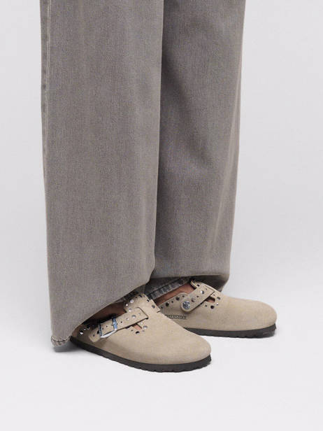 Slippers Boston Rivet In Leather Birkenstock Beige women 1030418