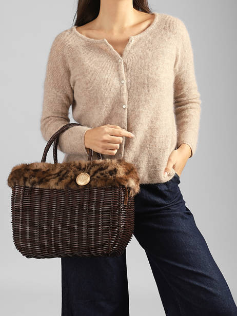 Medium Doudou Basket Bag Leopard Le voyage en panier Brown doudou M other view 1