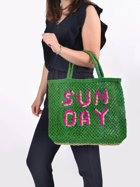Sunday Jute Tote Bag The jacksons Green word bag SUNDAY other view 2