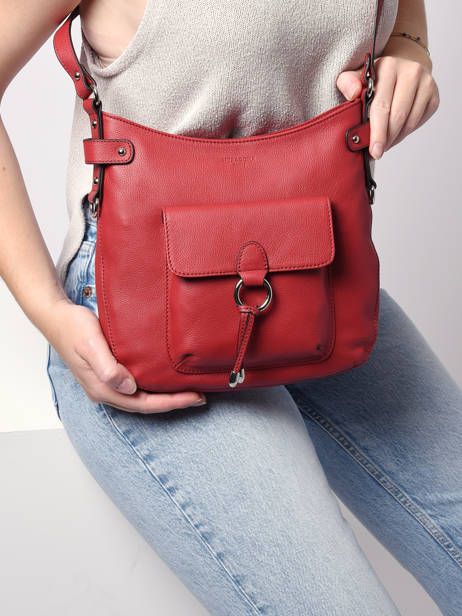 Sac Bandoulière En Cuir Rouge Hexagona - Format Hexagone, Très Bon état, Occasion